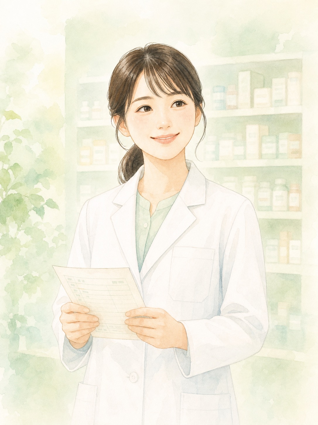 みどりの丘薬局で働く薬剤師のイラスト